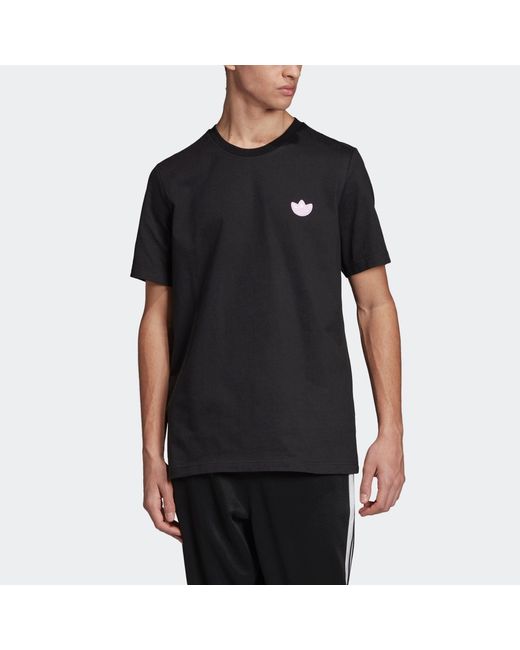 Adidas Black Originals Logo Ss Tee Solid Color Sports Round Neck Short Sleeve for men