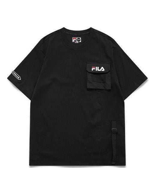 Fila Black Multiple Pockets Round Neck Pullover Short Sleeve for men
