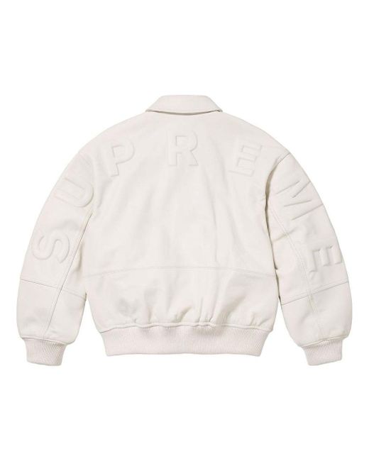 Supreme White Gore-Tex Infinium Windstopper Leather Varsity Jacket for men