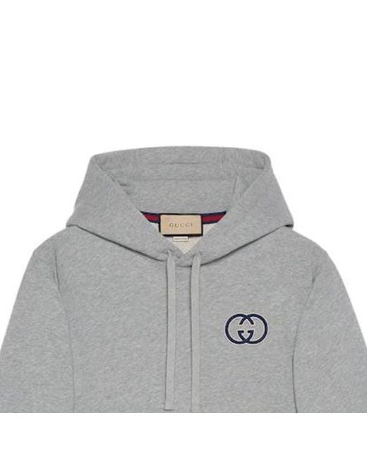 Gucci Gray Cotton Jersey Hooded Sweatshirt for men