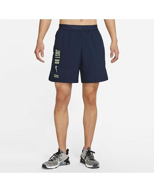 Nike Blue Pro Dri-Fit Flex Vent Max Alphabet Printing Training Sports Shorts Obsidian for men