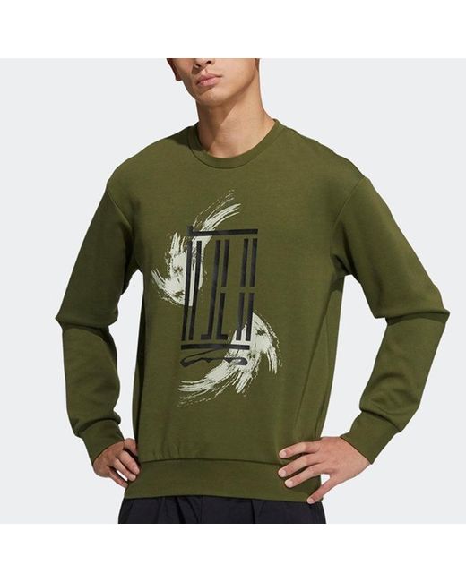 Adidas Green Wj Swt Logo Printing Sports Round Neck Pullover for men