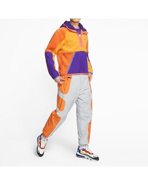Nike Orange Half Zipper Suede Splicing Colorblock Sports Pullover for men