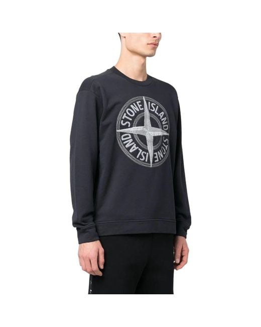 Stone Island Blue Embroidered Logo Sweatshirt for men