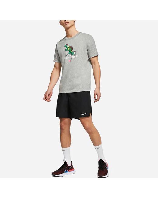 Nike Gray Dri-Fit Tortoise Breathable Perspiration Print Running Short Sleeve For for men