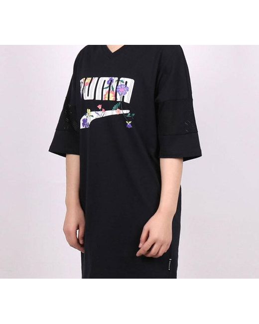 PUMA Black (Wmns) Casual Sports Alphabet Printing Short Sleeve