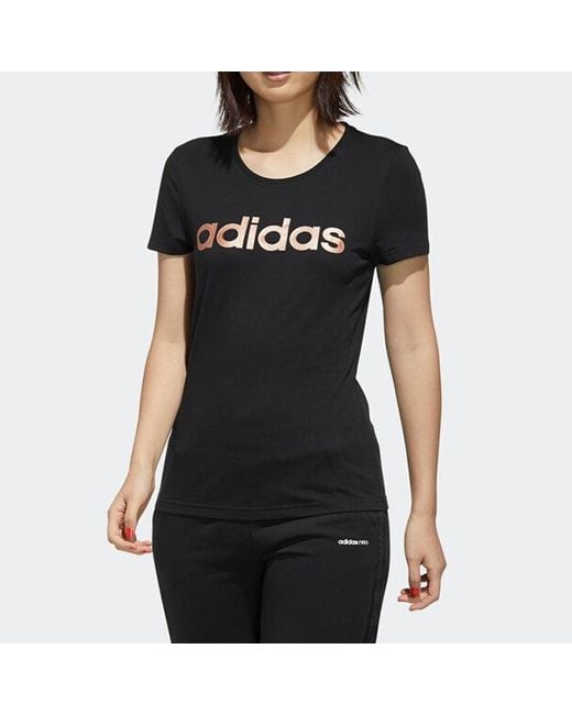 Adidas Black (Wmns) Classic Logo Alphabet Printing Short Sleeve