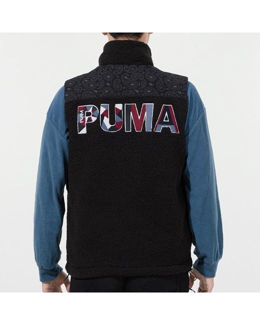 PUMA Black Paisley Woven Sherpa Vest for men