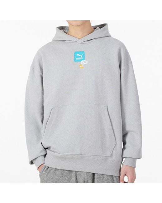 PUMA Gray Oversize Trend Graphic Logo Hoodie for men