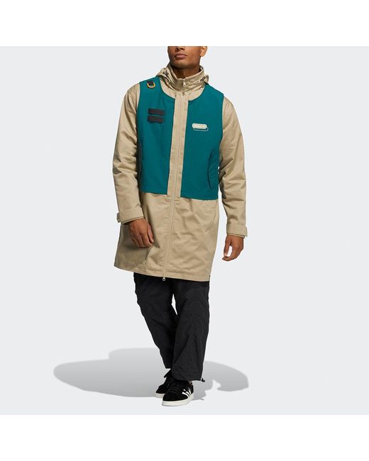 Adidas Blue Originals Mr Parka Detachable Contrasting Colors Vest Mid-Length Hooded Logo Jacket for men