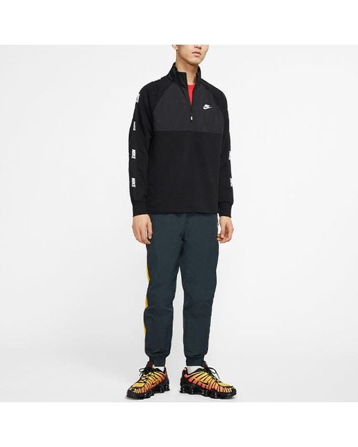 Nike Black Sportswear Hybrid Fleece Lined Large Logo Zipper Cardigan Splicing Pullover for men