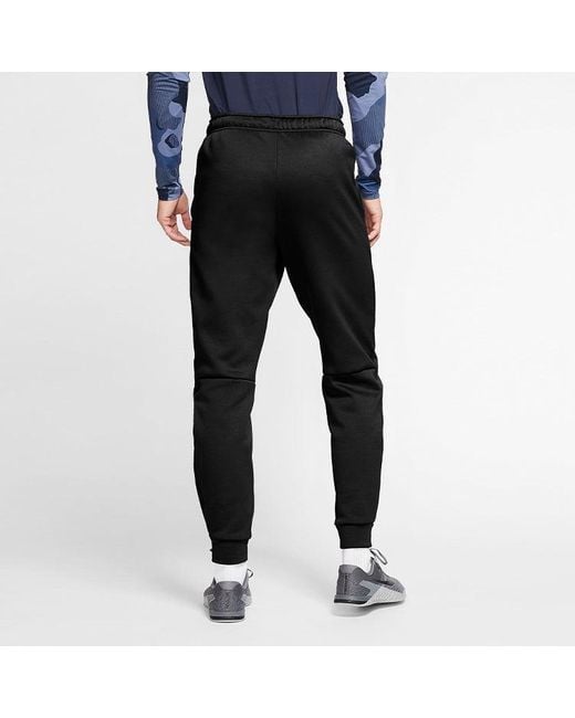 Nike Black Therma Tapered Swoosh Fleece Lined Sports Training Long Pants for men