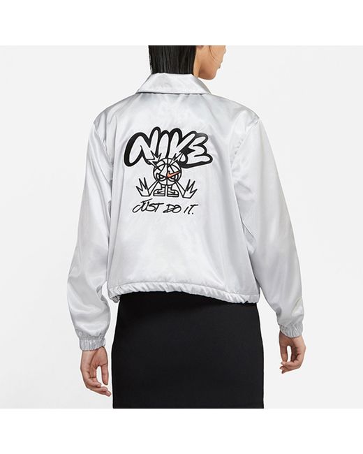 Nike Gray (Wmns) Graffiti Embroidered Woven Sports Lapel Jacket