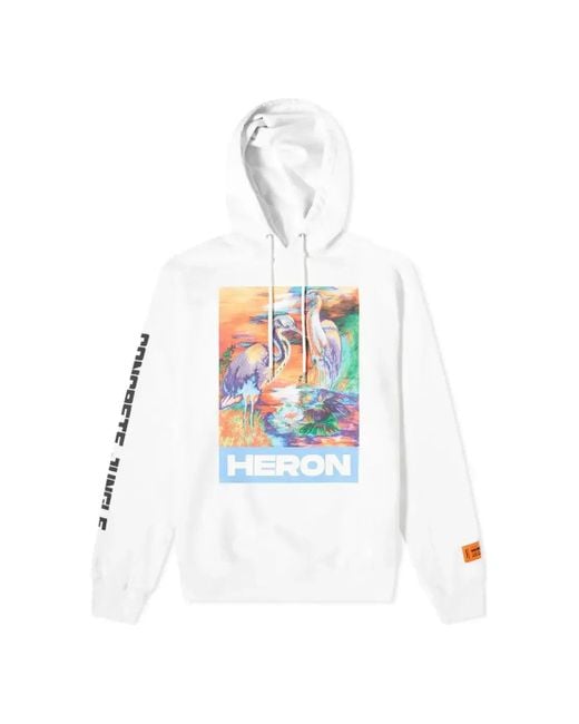 Heron Preston White Heron Water Colours Print Embroidery Popover Hoodie for men