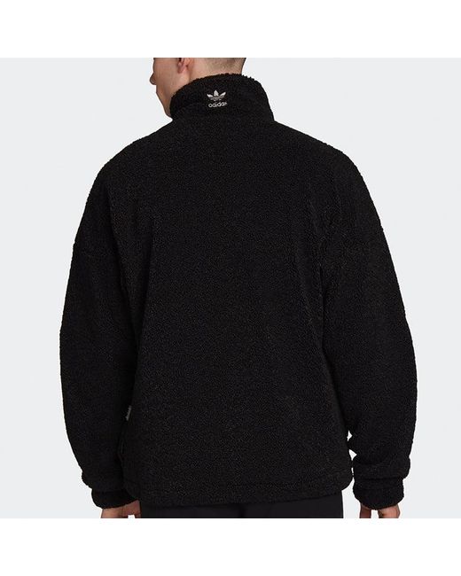 Adidas Black Originals Contrasting Colors Large Logo Pattern Lamb's Wool Jacket for men