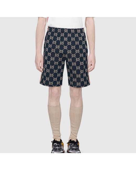 Gucci Blue Side Contrast Striped Jacquard Shorts For for men