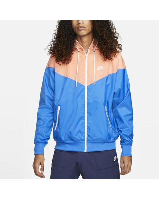 Nike Blue Colorblock Zipper Windproof Hooded Jacket for men