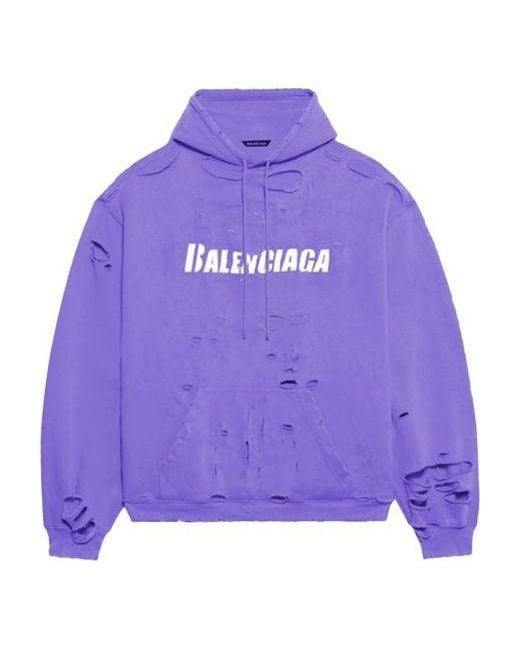 Balenciaga Purple Caps Destroyed Hoodie for men