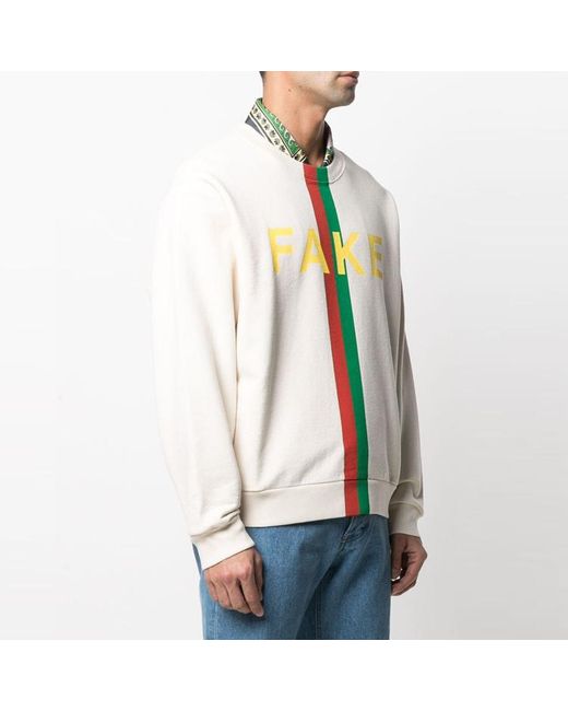 Gucci Fake Not Printed Crew Sweater in White for Men | Lyst UK