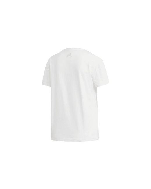 Adidas White (Wmns) Alphabet Printing Round Neck Training Sports Short Sleeve