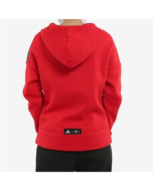 Adidas Red Casual Sports Zipper Hooded Jacket