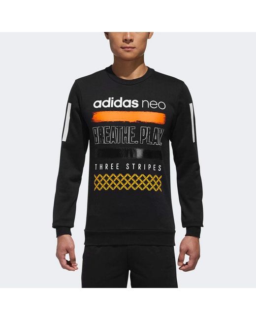 Adidas Black Neo Athleisure Casual Sports Knit Round Neck Pullover for men