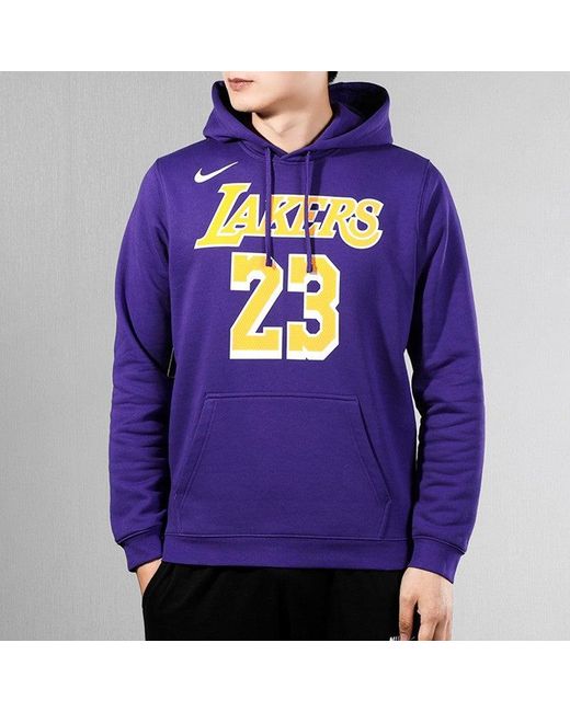 Nike Purple Nba Lakers Lebron James Basketball Sports Fleece Lined Pullover for men