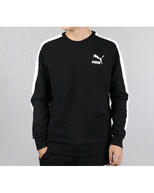 PUMA Black Iconic T7 Crew Fl Fleece Lined Round Neck for men