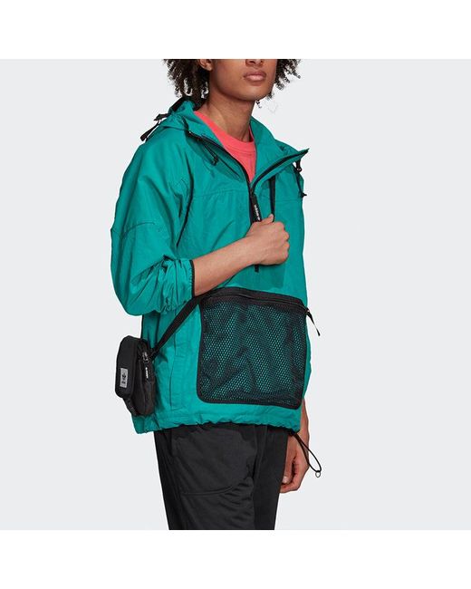 Adidas Blue Originals Half Zipper Hooded Track Jacket for men