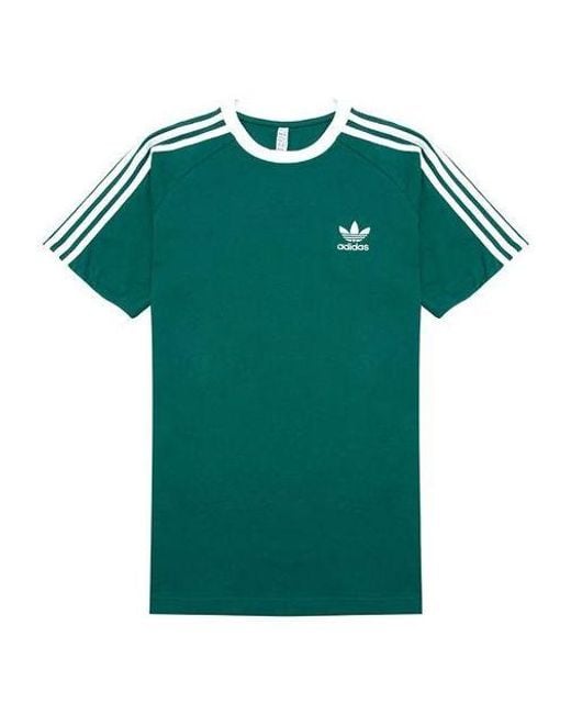 Adidas Green Originals 3-Stripes Tee Casual Round Neck Loose Logo Stripe Short Sleeve for men