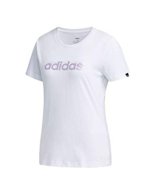 Adidas White (Wmns) Alphabet Logo Printing Training Sports Short Sleeve