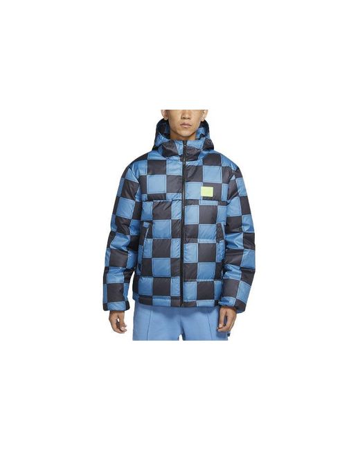 Nike Blue Lebron Grid Basketball Sports Stay Warm Hooded Down Jacket for men