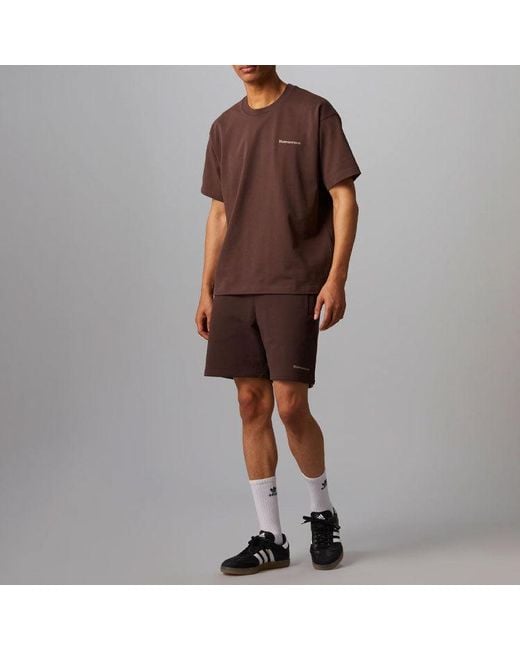 Adidas Originals X Pharrell Williams Crossover Solid Color Round Neck Pullover Sports Short Sleeve Brown T-shirt for men