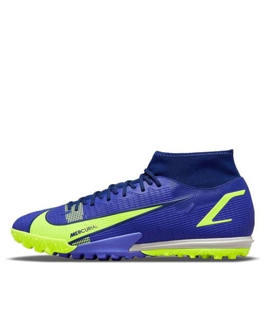 Nike Blue Mercurial Superfly 8 Academy Tf Turf High-Top Soccer Shoes for men