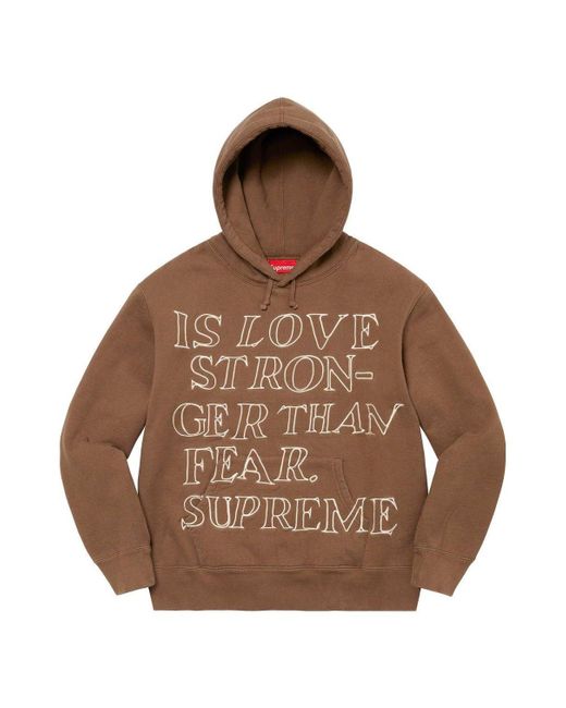 Supreme Brown Stronger Than Fear Hooded Sweatshirt for men