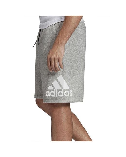 Adidas Gray M Mh Bos Short Ft Logo Printing Sports Drawstring Shorts for men