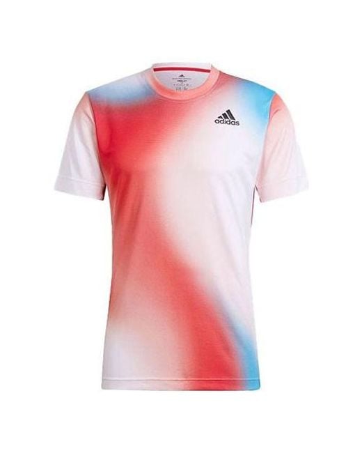 Adidas Pink Contrasting Colors Gradient Logo Printing Round Neck Short Sleeve T-Shirt for men