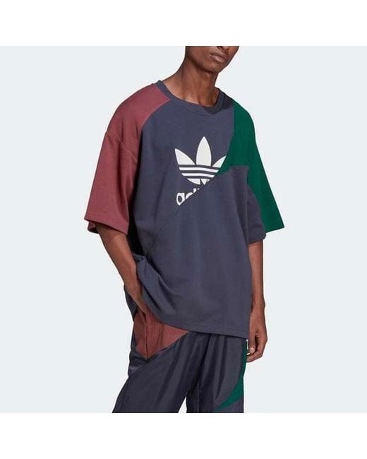 Adidas Blue Originals Bld Cb Tee Colorblock Round Neck Splicing Sports Short Sleeve for men