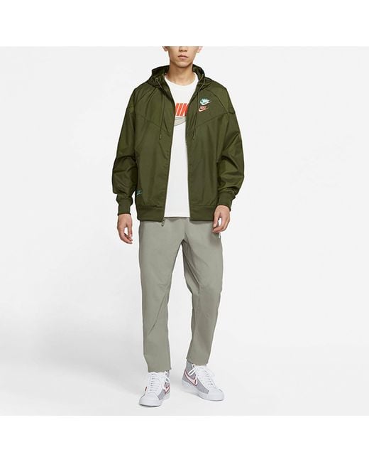 Nike Green Embroidered Logo Sports Woven Hooded Jacket for men