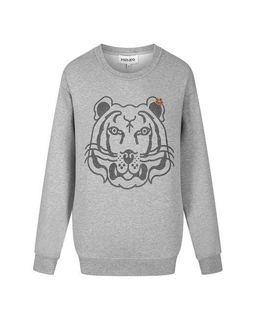 KENZO Gray (Wmns) Fw21 Tiger Head Printing Cotton Hoodie