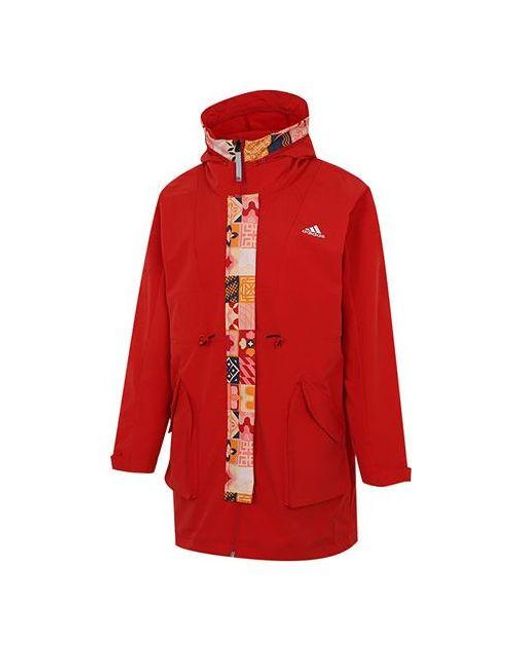 Adidas Red Cny Long Jkt Limited Fleece Lined Stay Warm Mid-length Woven Hooded Jacket
