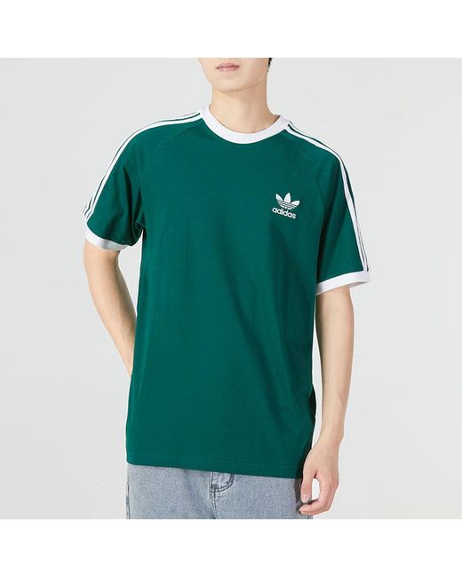 Adidas Green Originals 3-Stripes Tee Casual Round Neck Loose Logo Stripe Short Sleeve for men