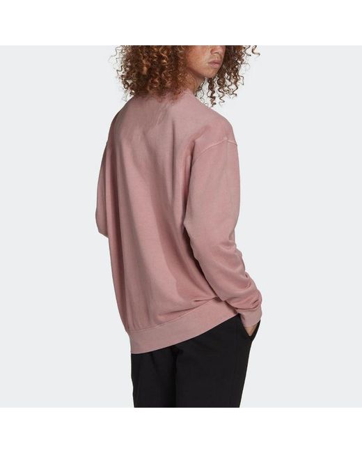 Adidas Pink Originals Logo Pattern Loose Round Neck Long Sleeves for men