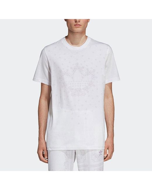 Adidas White Originals Bandana Trefoil Pattern Logo Printing Round Neck Short Sleeve T-Shirt for men