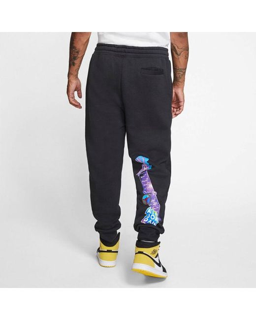 Nike Black Mj Sticker Sweatpants Casual Sports Fleece Lined Long Pants for men