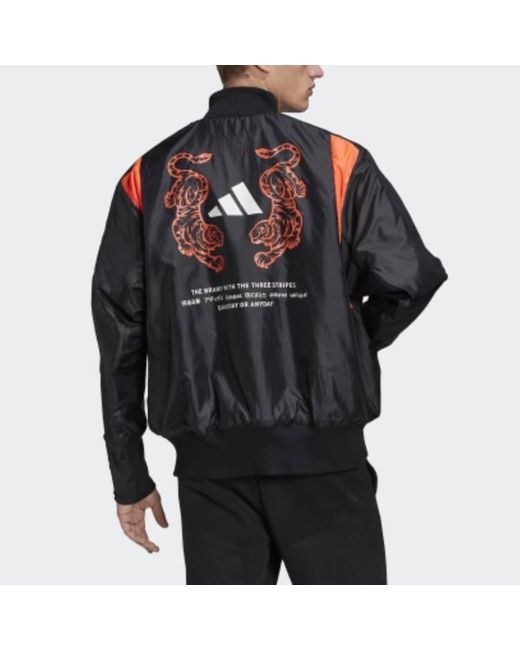 Adidas Black M Vrct Back Tiger Logo Pattern Loose Jacket for men