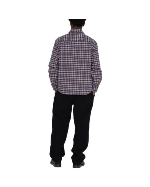 Stussy Blue Sherpa Lined Plaid Shirt for men