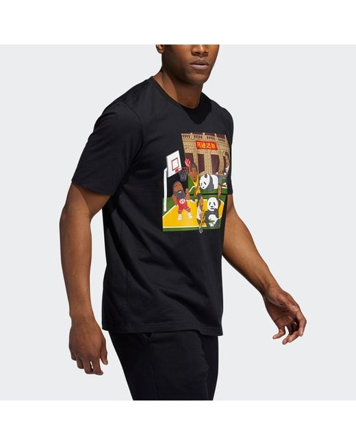 Adidas Black China Tee Basketball Sports Funny Printing Round Neck Short Sleeve for men