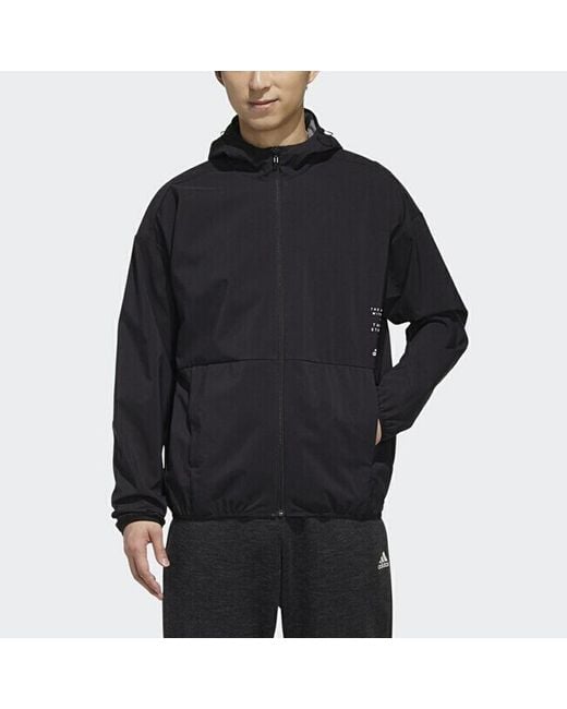 Adidas Blue M Id Trvl Wv Jk Windproof Sports Hooded Jacket for men
