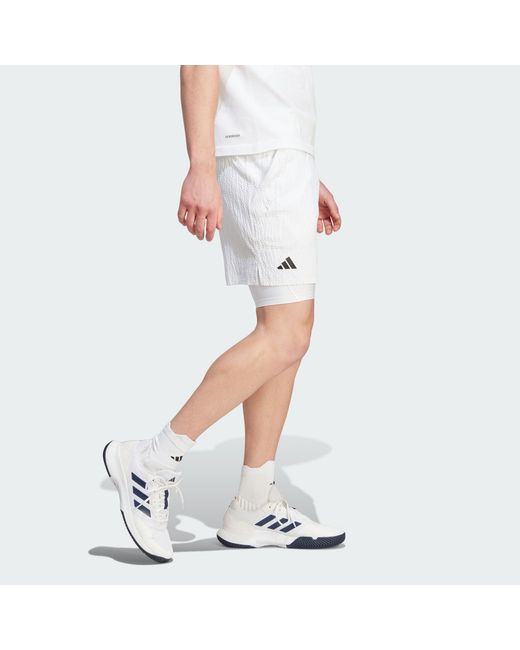 Adidas White Aeroready Pro Two-In-One Seersucker Tennis Shorts for men